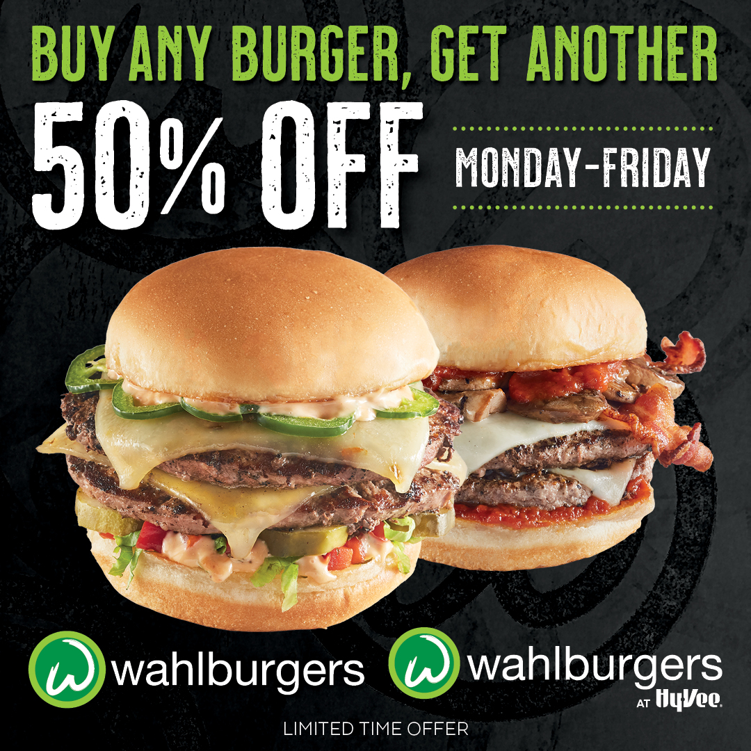 Buy one burger, get 50% off the second at Wahlburgers