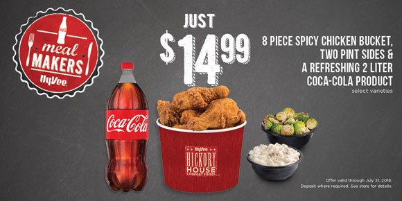 $14.99 8 PIECE SPICY CHICKEN BUCKET, TWO PINT SIDES & A REFRESHING 2 LITER COCA-COLA PRODUCT