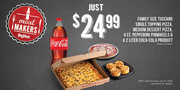 $24.99 FAMILY SIZE TUSCANO SINGLE TOPPING PIZZA, MEDIUM DESSERT PIZZA, 4 CT. PEPPERONI PINWHEELS & A