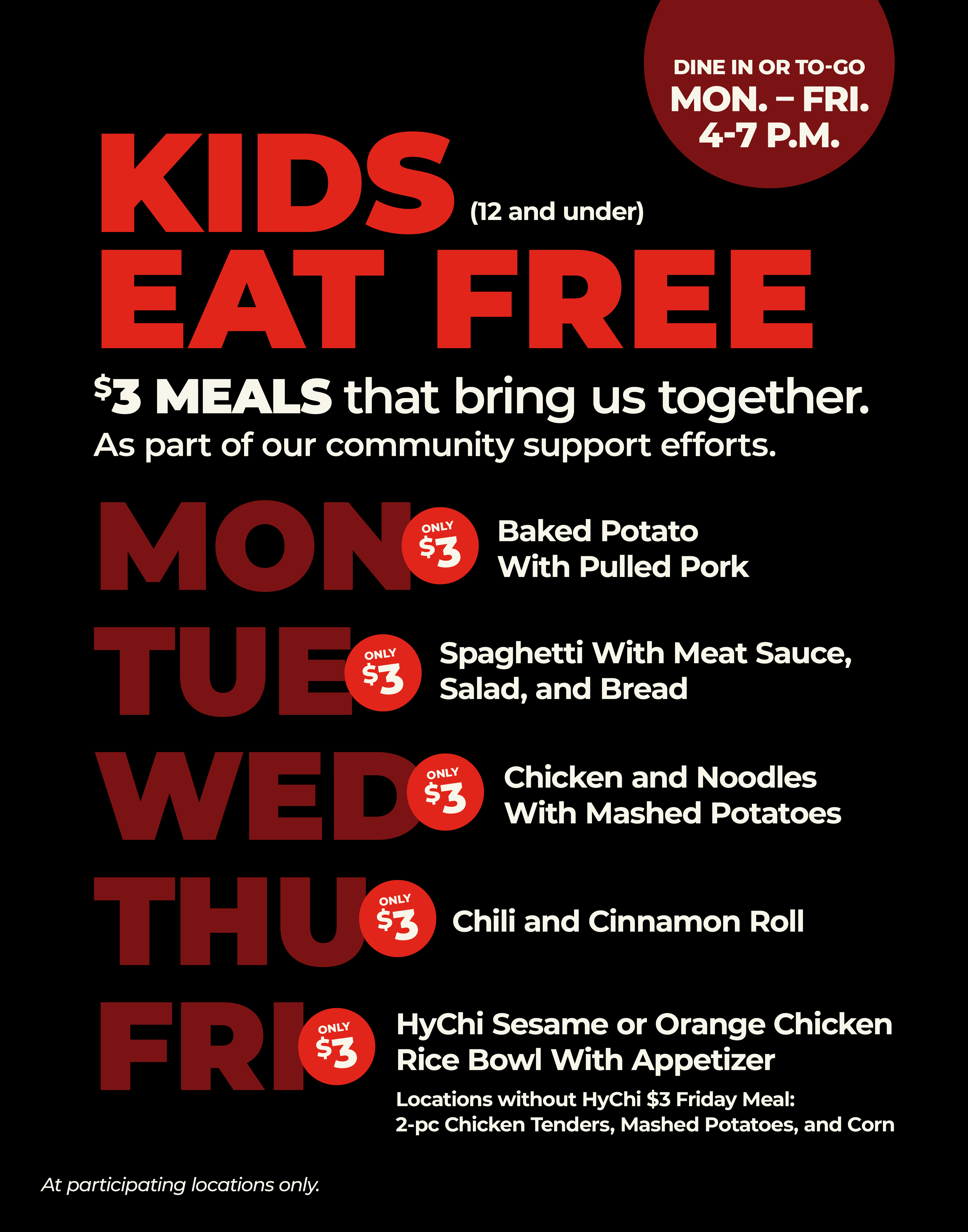 3 Dollar Meals and Kids Eat Free