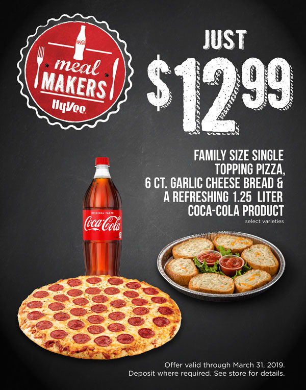FAMILY SIZE SINGLE TOPPING PIZZA, 6 CT. GARLIC CHEESE BREAD & A REFRESHING 1.25 LITER COCA-COLA PROD
