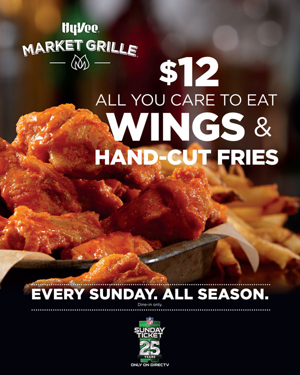 Enjoy $12 all you care to eat wings & hand-cut fries every Sunday.