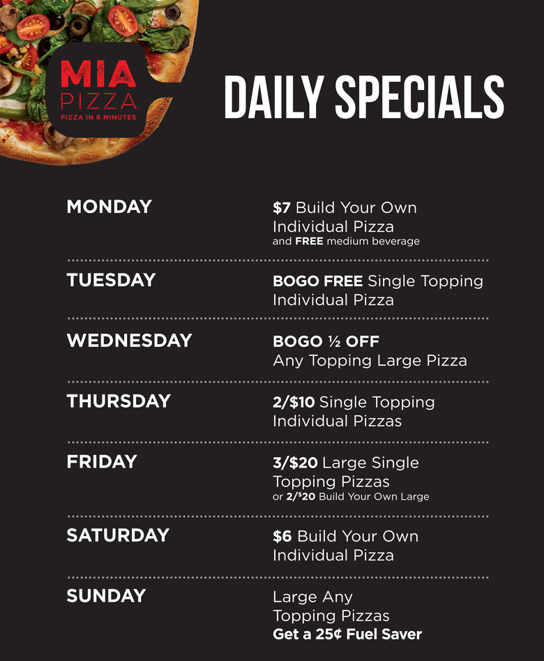Mia Pizza daily specials