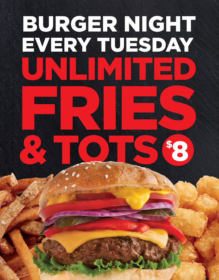 $8 Burger + unlimited tots and fries
